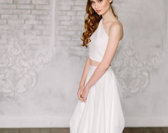 Chiffon Hochzeitsrock • Crop Top Hochzeitskleid • Hochzeitsrock • Brautrock • Brautkleid • Schlichtes Brautkleid • weißes Kleid