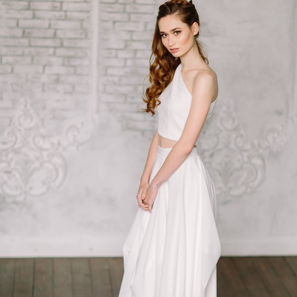 Chiffon wedding skirt • crop top wedding dress • wedding skirt • bridal skirt • bridal separates • simple wedding dress • white dress