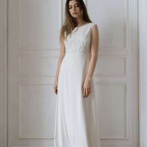 Lace wedding dress short sleeves dress simple wedding dress minimalistic dress romantic white dress A-line dress image 4