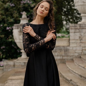 Ready to ship Wedding Dress // Black lace wedding dress civil wedding dress modern wedding dress with long sleeves SAMPLE SALE 画像 6