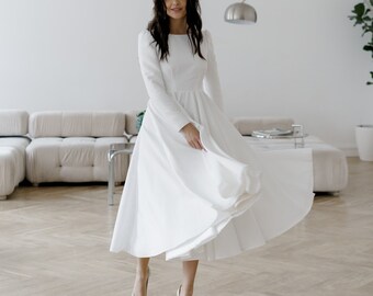 Ready to ship Wedding dress // Simple wedding dress • long sleeves dress • reception dress • minimalist white dress • SAMPLE SALE