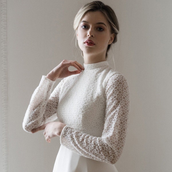 Modest wedding dress • winter wedding dress • long sleeve wedding dress • simple wedding dress • lace wedding dress • with collar