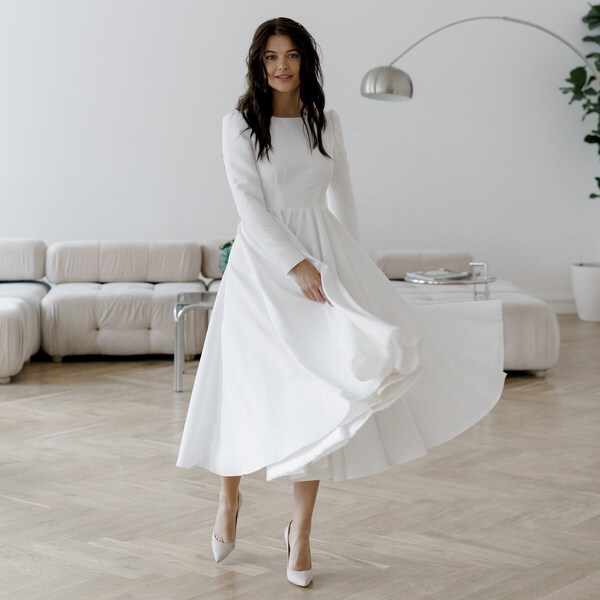 Ready to ship Wedding dress // Simple wedding dress • long sleeves dress • reception dress • minimalist white dress • SAMPLE SALE