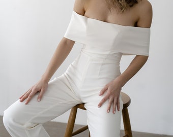 Wide Leg Satin Bridal Jumpsuit: Modern Wedding Reception Dress