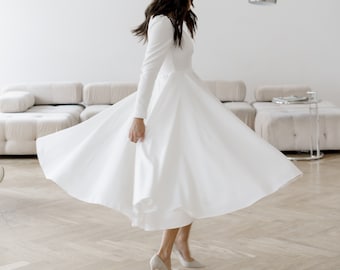 Modest wedding dress • boat neckline with long sleeves • winter wedding dress • simple wedding dress • reception dress • cocktail dress