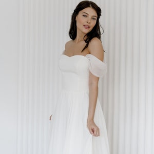 Simple wedding dress A line dress reception dress Off the shoulder bridal dress image 2