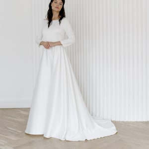 Modest wedding dress • crepe long sleeves dress • Winter wedding dress • A line casual dress