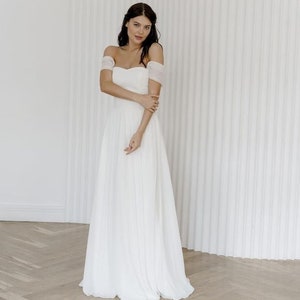 Simple wedding dress • A line dress • reception dress • Off the shoulder bridal dress