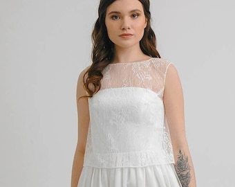 Minimalist Lace wedding dress • alternative dress • A line bridal dress • casual wedding dress
