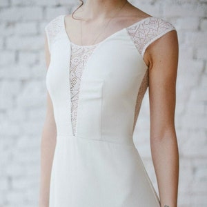 Boho lace wedding dress minimalist dress simple wedding dress crepe wedding dress A line silhouette image 8