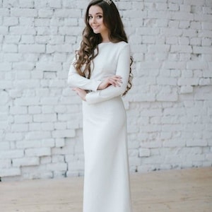 Modest wedding dress winter wedding dress lace dress long sleeves casual wedding dress crepe dress image 1