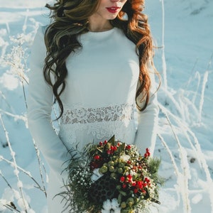 Modest wedding dress winter wedding dress lace dress long sleeves casual wedding dress crepe dress image 5