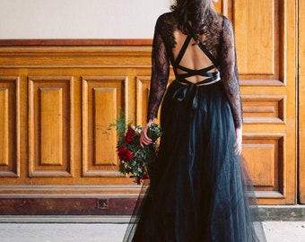 Black wedding dress • gothic dress • lace wedding dress • long sleeve dress