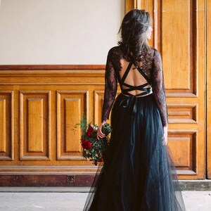 black flowy wedding dress