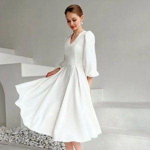 Short midi wedding dress • reception dress • civil wedding dress • elopement dress with long sleeves • new collection