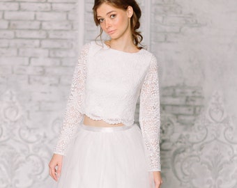 Lace Crop Top Wedding Dress: Tulle Bridal Separates, Size S