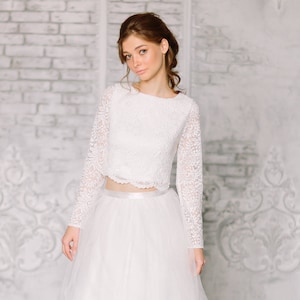 Ready Wedding dress // Crop top long sleeve wedding dress, bridal separates, two piece wedding dress, tulle wedding, SAMPLE SALE