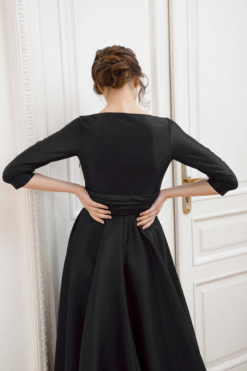 Black Wedding Dress Simple Wedding Dress Deep Vneck Etsy