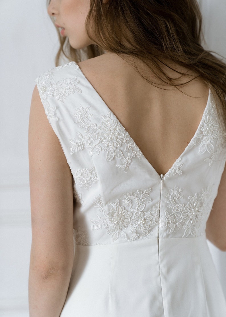 Lace wedding dress short sleeves dress simple wedding dress minimalistic dress romantic white dress A-line dress image 3