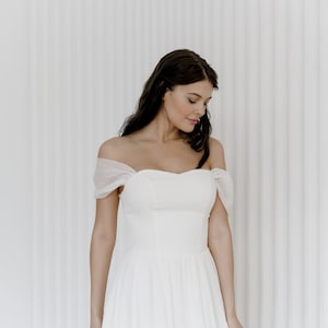 Simple wedding dress A line dress reception dress Off the shoulder bridal dress image 5