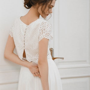2 piece wedding dress / Crop top wedding dress / High-low skirt / Bridal separates / Lace top dress image 6