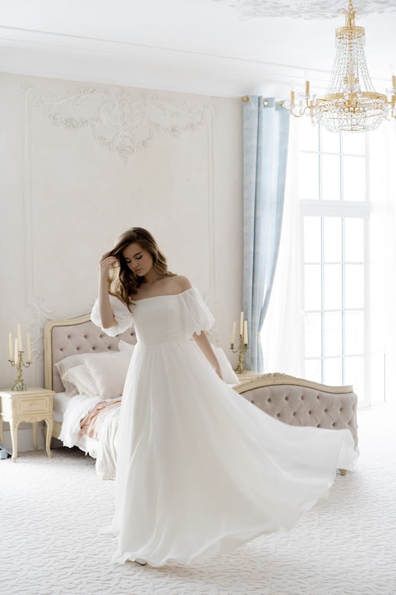 Off the Shoulder Wedding Dress • Casual Simple Wedding Dress