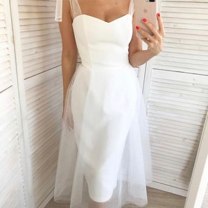 Midi wedding dress • tulle wedding dress • modest wedding dress • simple wedding dress • short wedding dress • a-line wedding dress