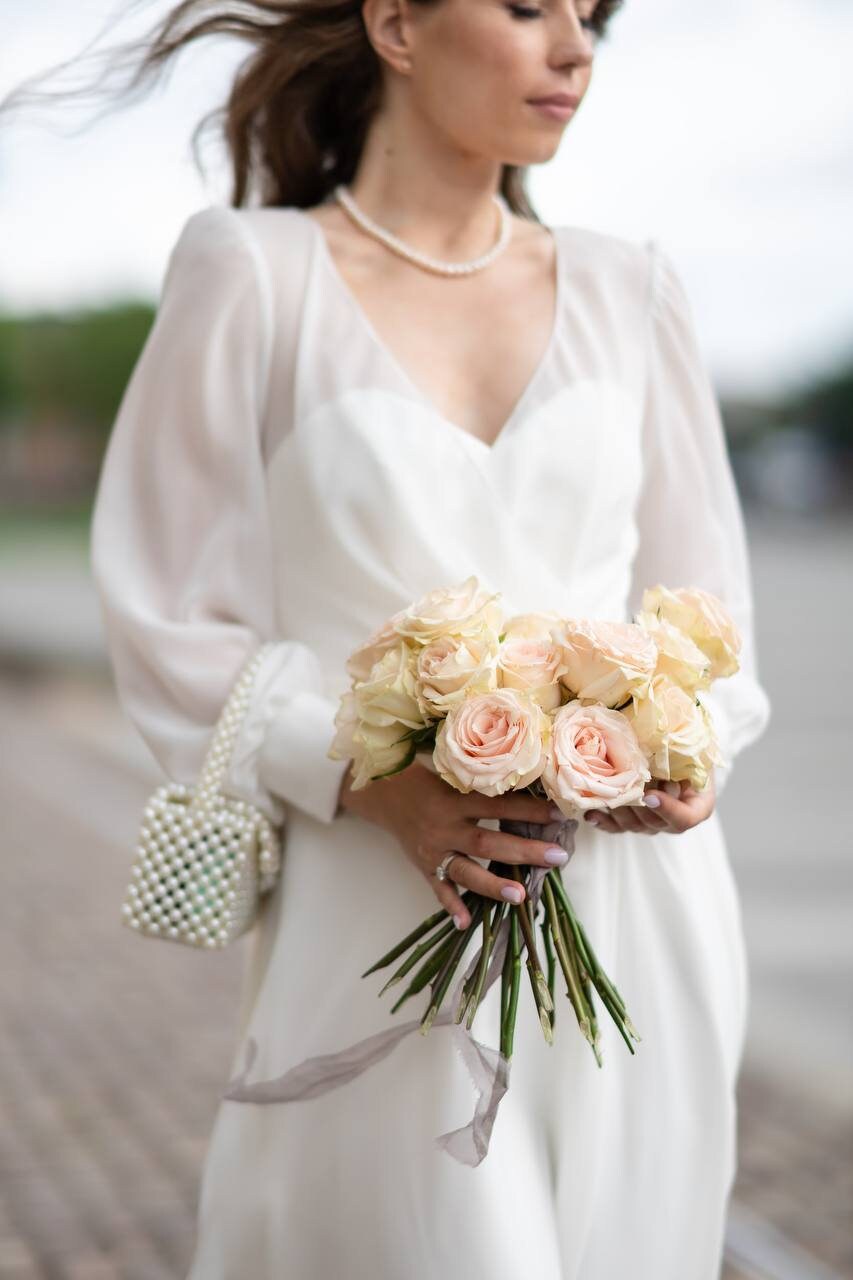 Chiffon Knee-Length Wedding Dress: Elopement Bridal Gown