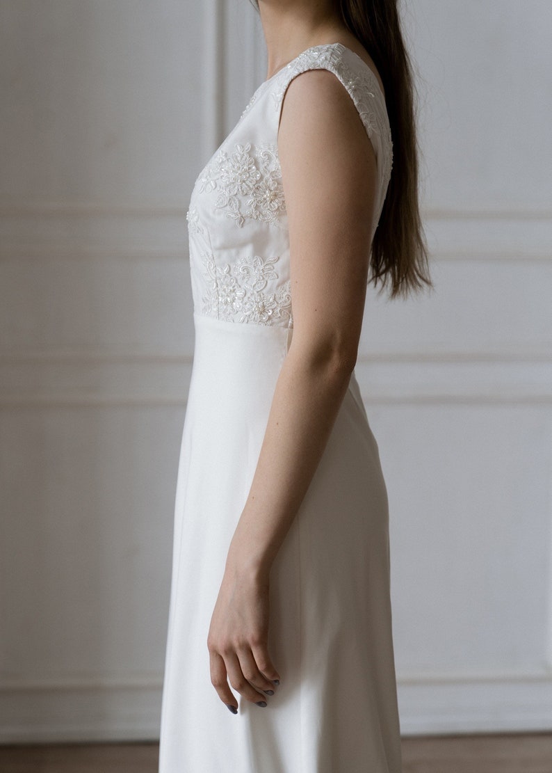 Lace wedding dress short sleeves dress simple wedding dress minimalistic dress romantic white dress A-line dress image 7