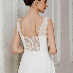 Midi length wedding dress / sweetheart lace neckline / crepe wedding dress civil tea length dress image 2