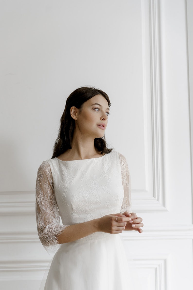 Lace wedding dress long sleeves dres minimalist dress casual wedding dress unique wedding dress image 7