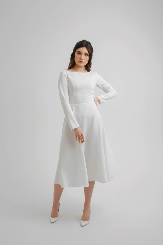 Tea Length Wedding Dress Long Sleeve 