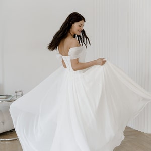 Simple wedding dress A line dress reception dress Off the shoulder bridal dress image 6