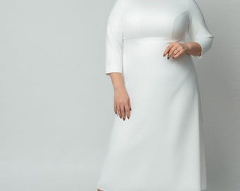 Plus Size Midi Wedding Dress: A-Line V-Back Bridal Gown