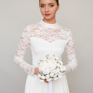 Modest wedding dress • winter wedding dress • long sleeve wedding dress • simple wedding dress • lace wedding dress • with collar