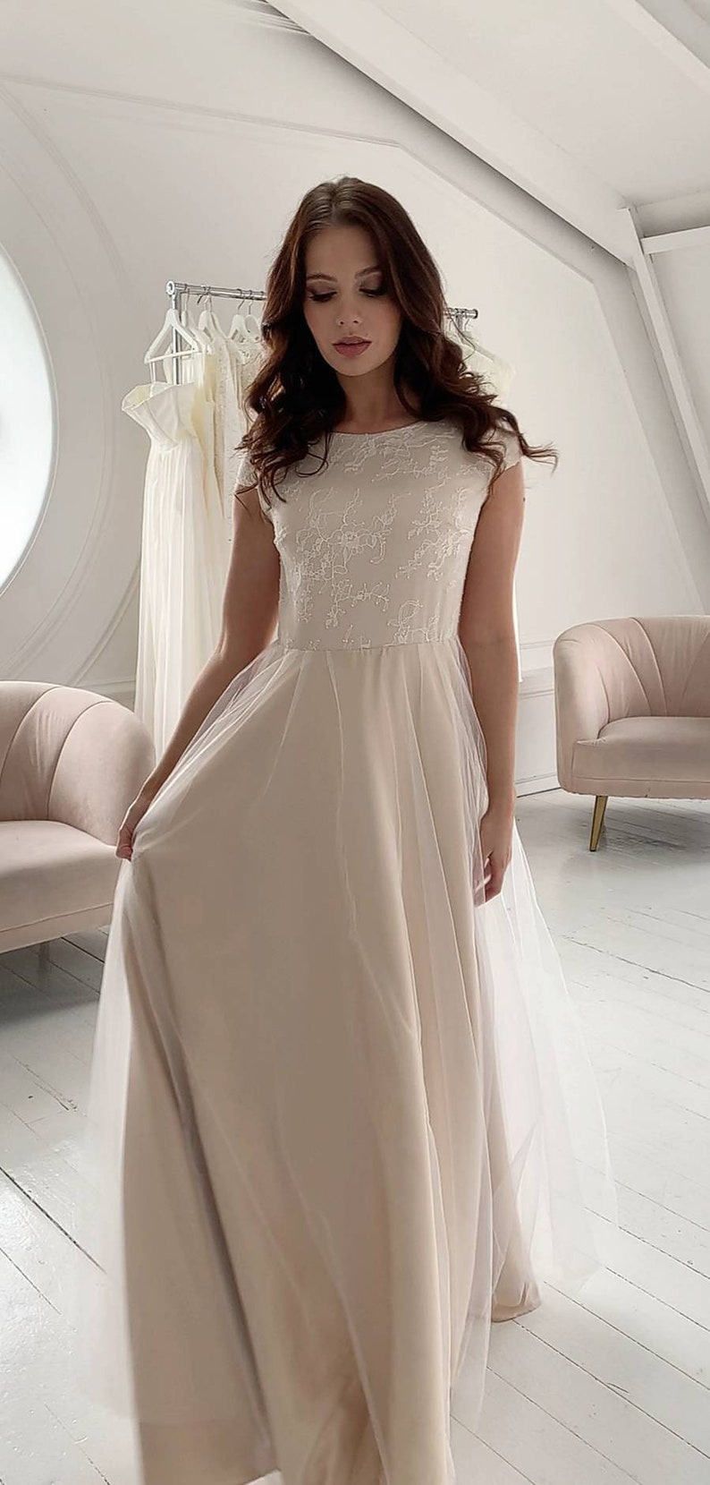 LACE Simple Colored Wedding Dress Modest Modern Elegant - Etsy