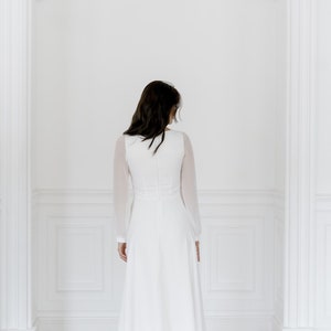 Midi Chiffon Wedding Dress modest long sleeves wedding dress beach boho wedding custom sizes available image 4