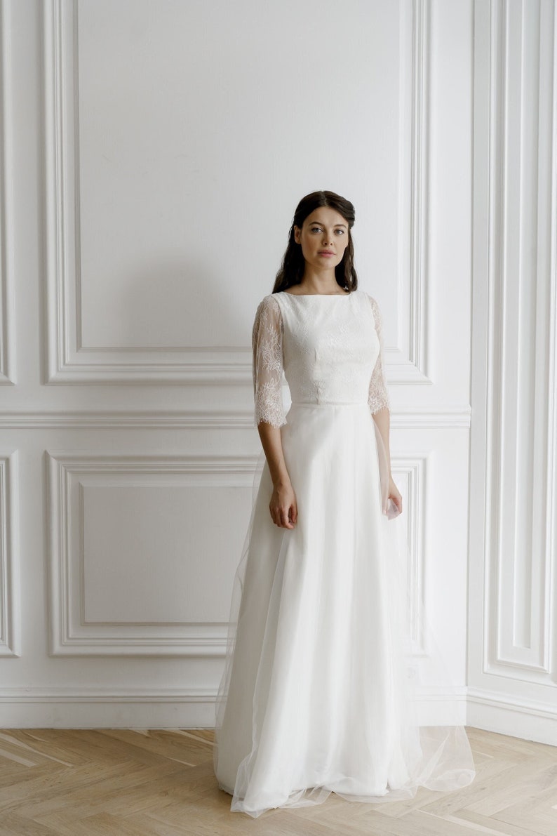 Lace wedding dress long sleeves dres minimalist dress casual wedding dress unique wedding dress image 1