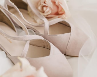 Handmade Pink Suede Wedding Flats: Bridal Ballet Shoes