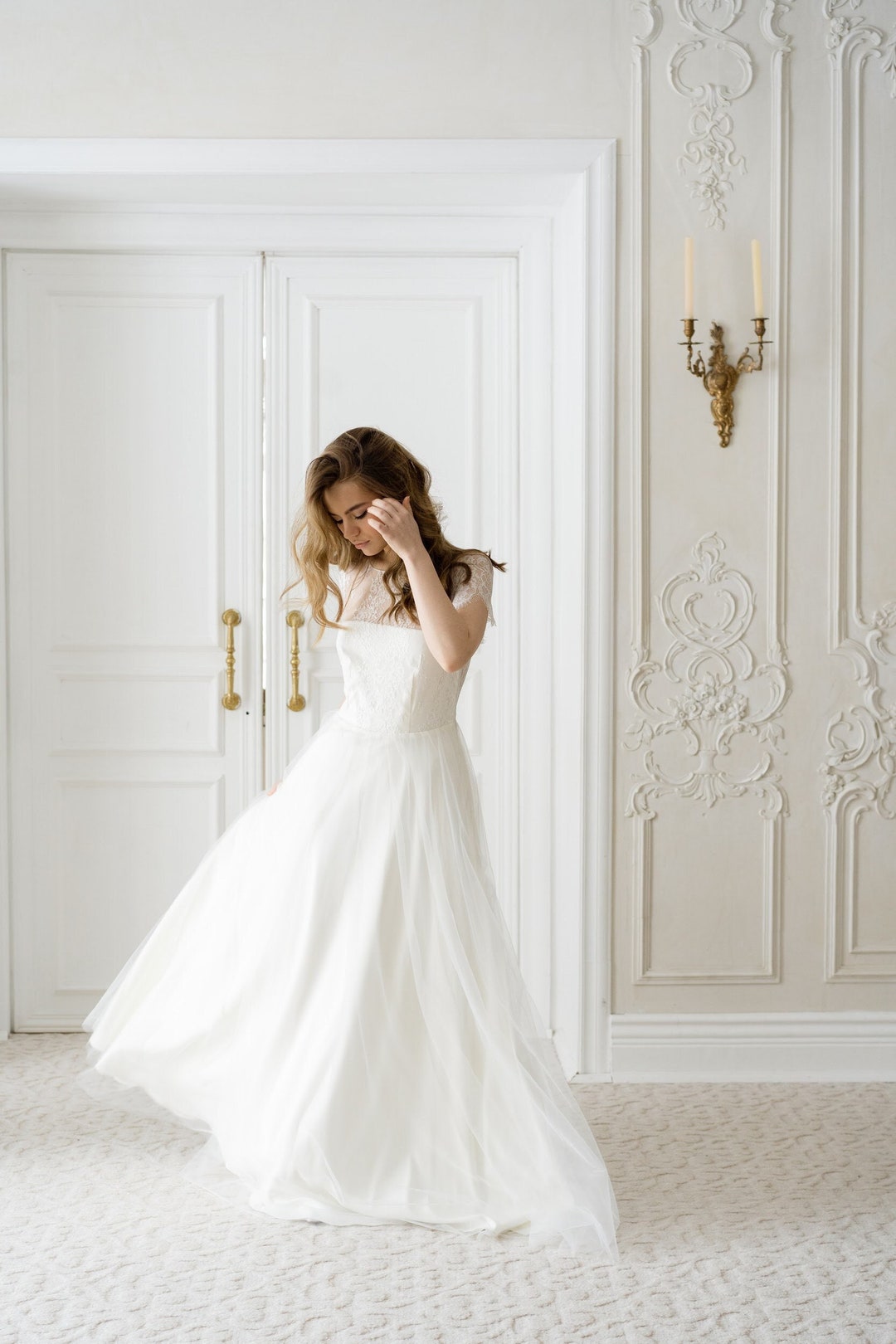 Lace Wedding Dress Satin Wedding Dress Civil Wedding Dress Etsy