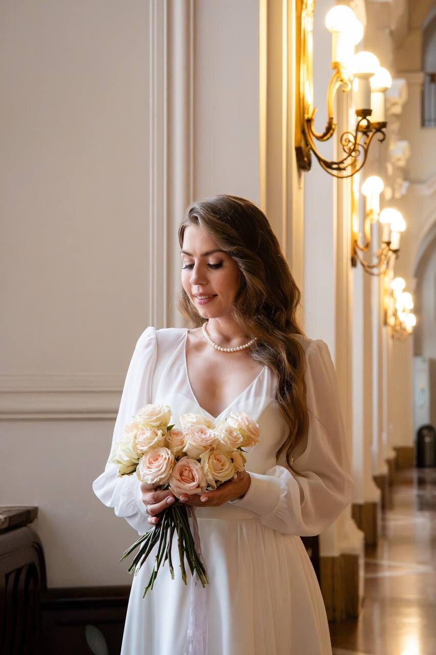 Chiffon Knee-Length Wedding Dress: Elopement Bridal Gown Chiffon Knee-Length Wedding Dress: Elopement Bridal Gown