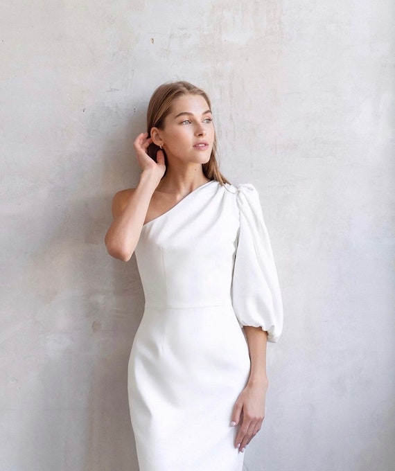 Long Sleeve Wedding Dress Short Midi 