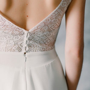 Boho lace wedding dress minimalist dress simple wedding dress crepe wedding dress A line silhouette image 3