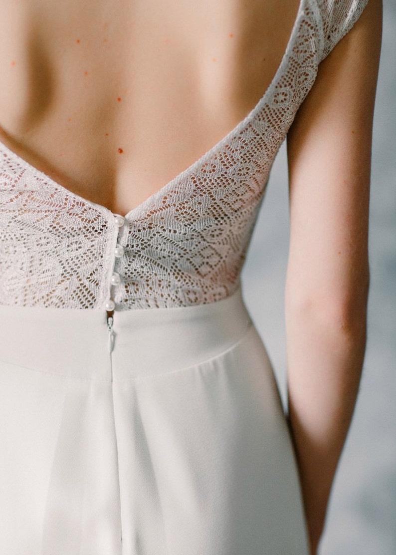 Boho lace wedding dress minimalist dress simple wedding dress crepe wedding dress A line silhouette image 3