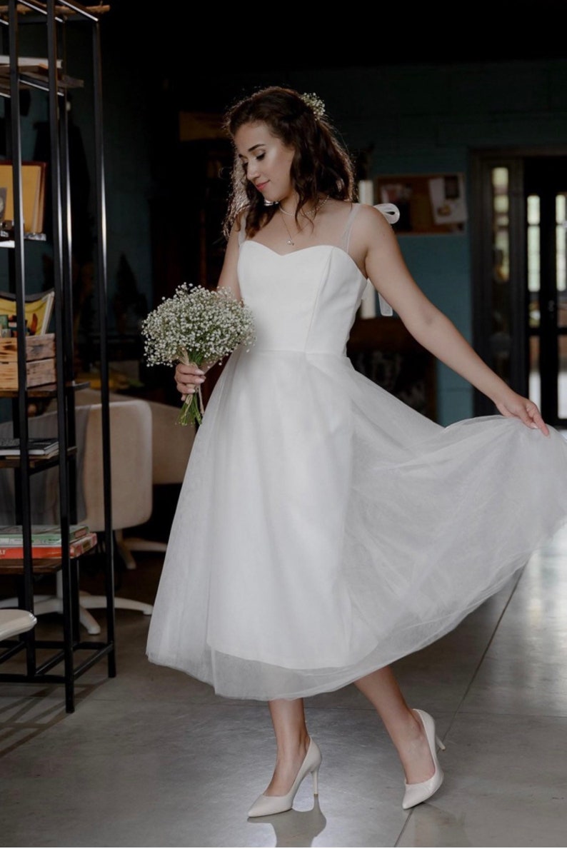 Midi wedding dress tulle wedding dress modest wedding dress simple wedding dress short wedding dress a-line wedding dress image 7