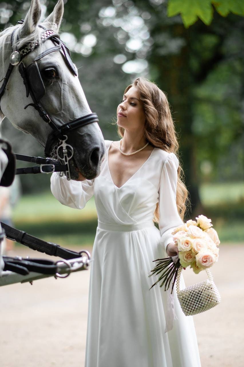 Chiffon Knee-Length Wedding Dress: Elopement Bridal Gown Chiffon Knee-Length Wedding Dress: Elopement Bridal Gown
