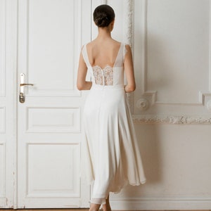 Midi length wedding dress / sweetheart lace neckline / crepe wedding dress civil tea length dress image 5