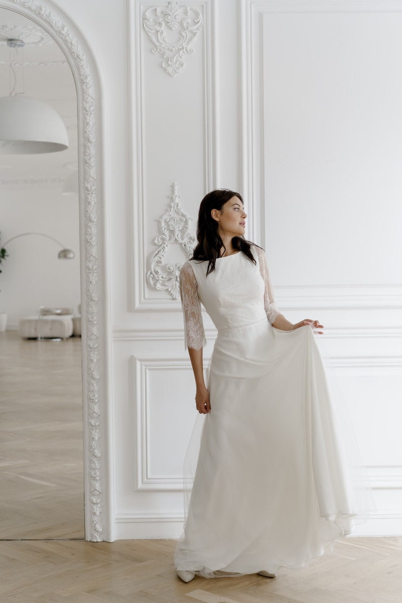 Lace wedding dress long sleeves dres minimalist dress casual wedding dress unique wedding dress image 4
