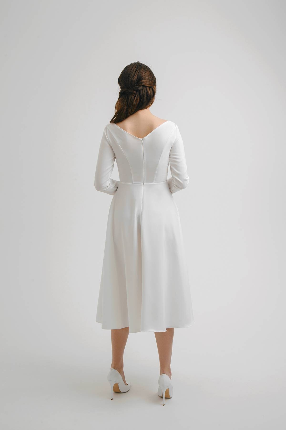 TEA LENGTH Long Sleeves Wedding Dress Made to Measure | Etsy