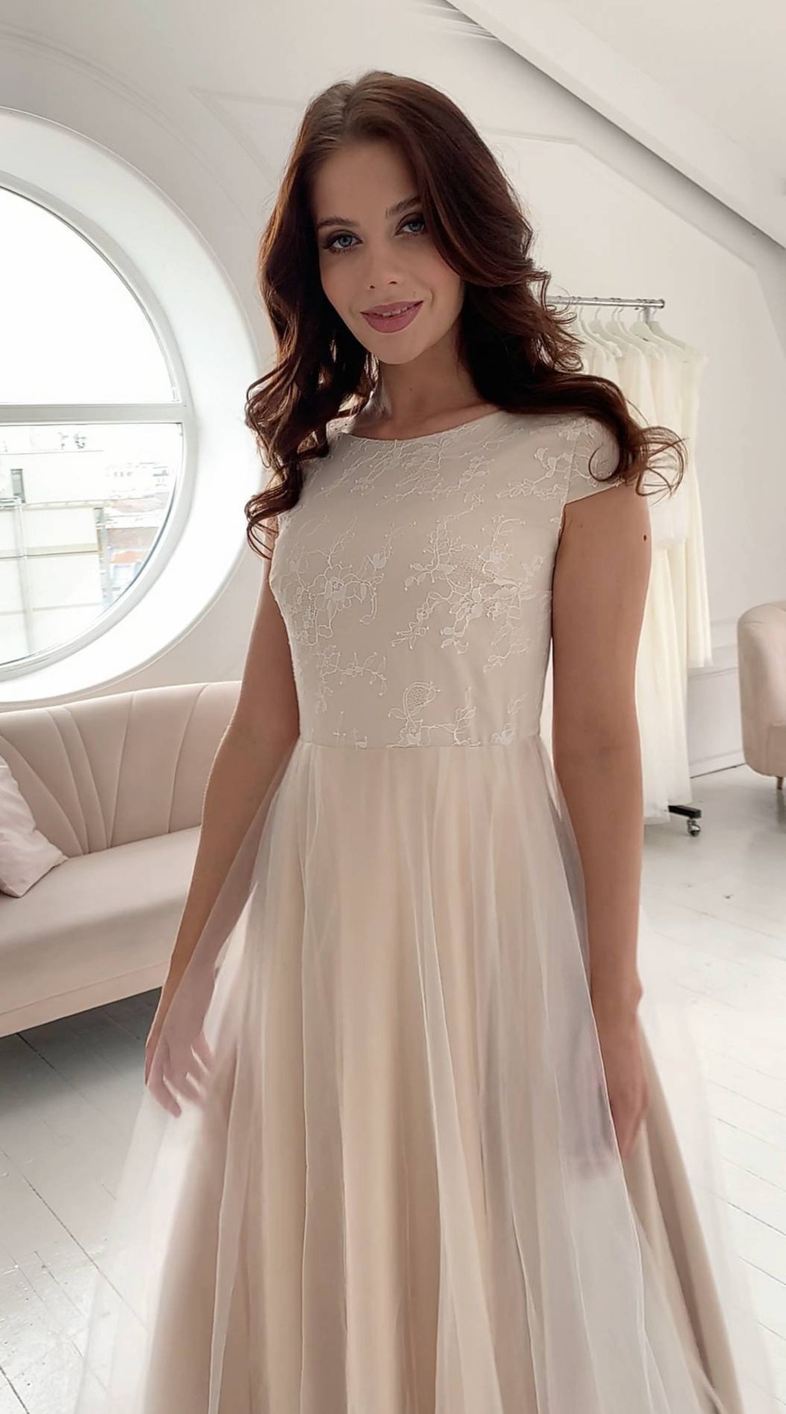 LACE simple colored wedding dress modest modern elegant | Etsy